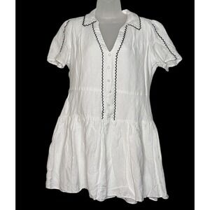 Karl Lagerfeld Women's White Belted Puff Sleeve Dress Size 14‎ Drop Waist